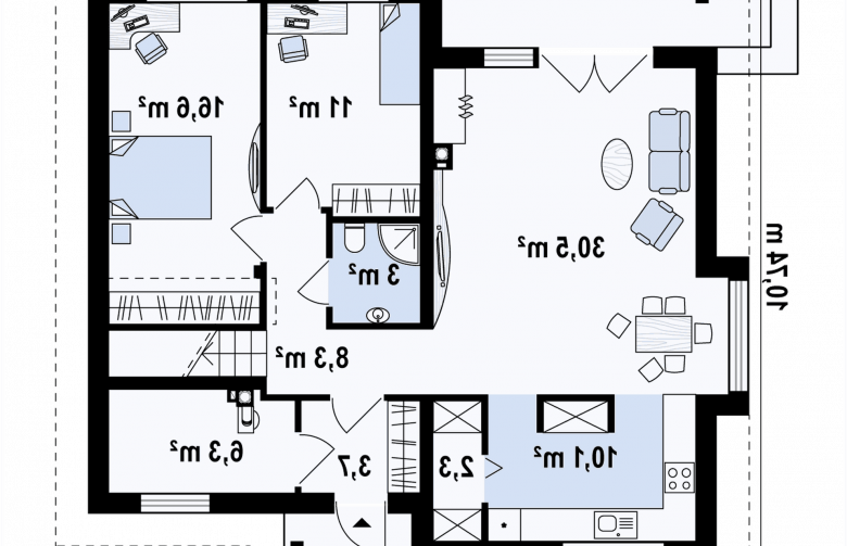 Projekt domu jednorodzinnego Z54 - rzut parteru
