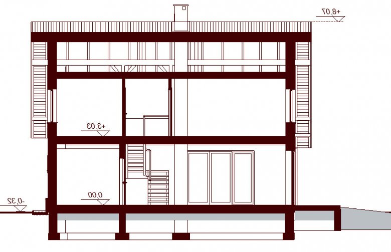 Projekt domu jednorodzinnego Armanda BIS - przekrój 2