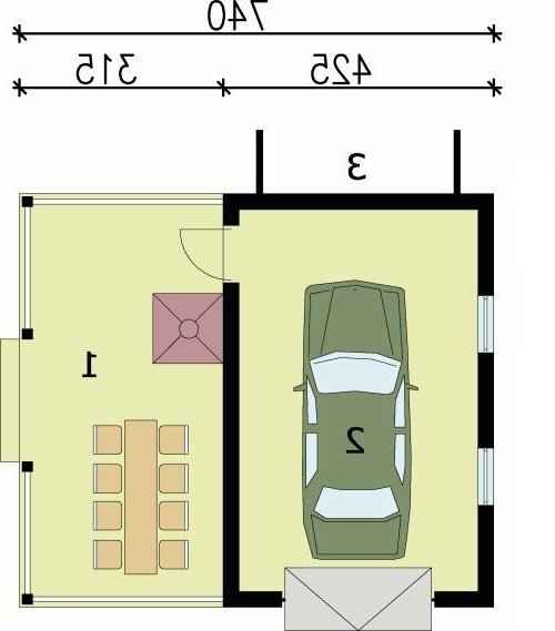 PRZYZIEMIE G70 garaż jednostanowiskowy z altaną - wersja lustrzana
