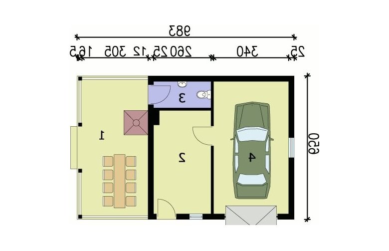 Projekt garażu G56 garaż jednostanowiskowy z pomieszczeniem gospodarczym i wiatą - przyziemie