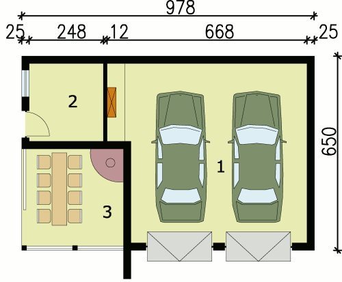 PRZYZIEMIE G42 garaż dwustanowiskowy z pomieszczeniem gospodarczym i altaną ogrodową z grilem