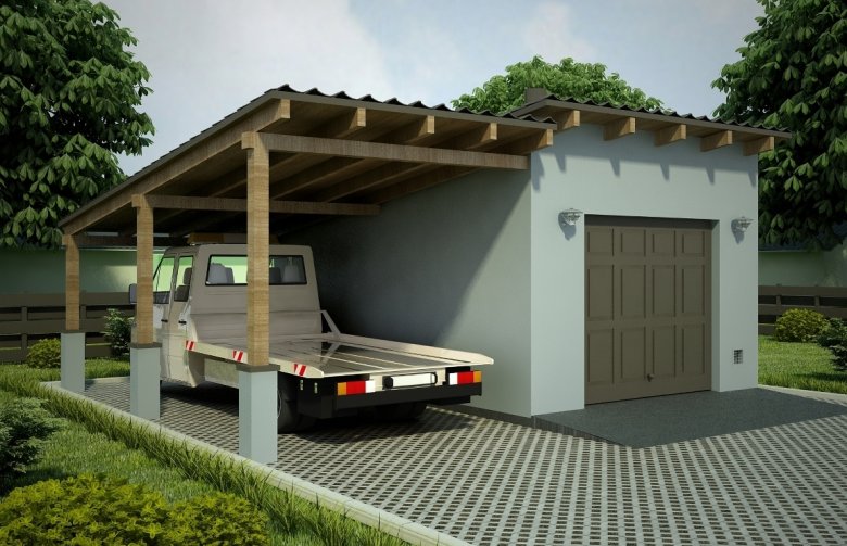 Projekt domu energooszczędnego G82 - Budynek garażowy z wiatą