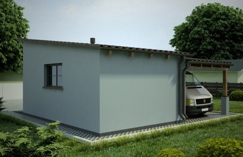 Projekt domu energooszczędnego G82 - Budynek garażowy z wiatą