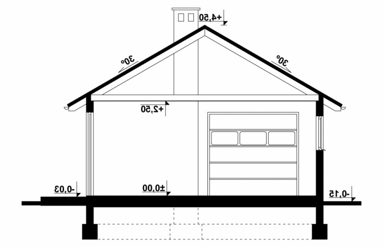 Projekt domu energooszczędnego G67 - Budynek garażowo - gospodarczy - przekrój 1