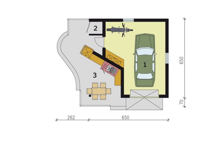 Projekt garażu G184 garaż jednostanowiskowy z wędzarnikiem - przyziemie
