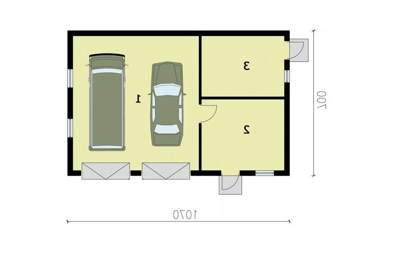 Projekt garażu G195 garaż dwustanowiskowy z pomieszczeniami gospodarczymi - przyziemie