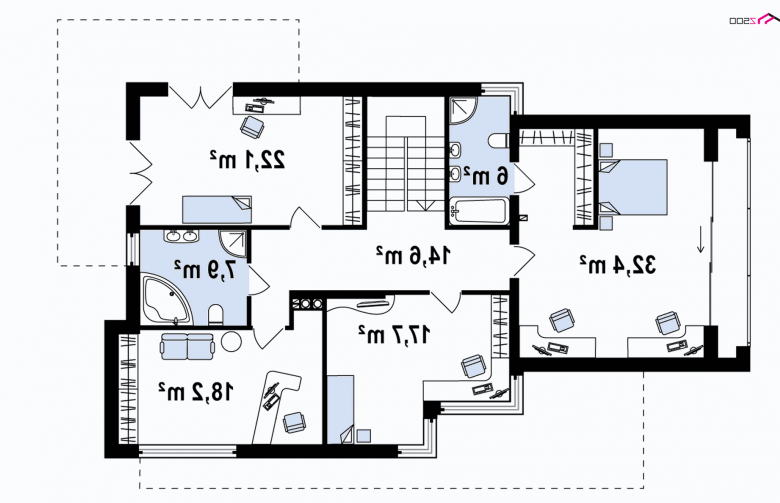 Projekt domu piętrowego Zx14 - rzut poddasza
