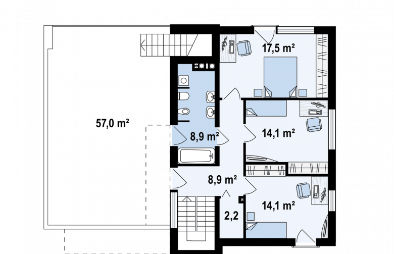 Projekt domu piętrowego Zx54 - rzut poddasza