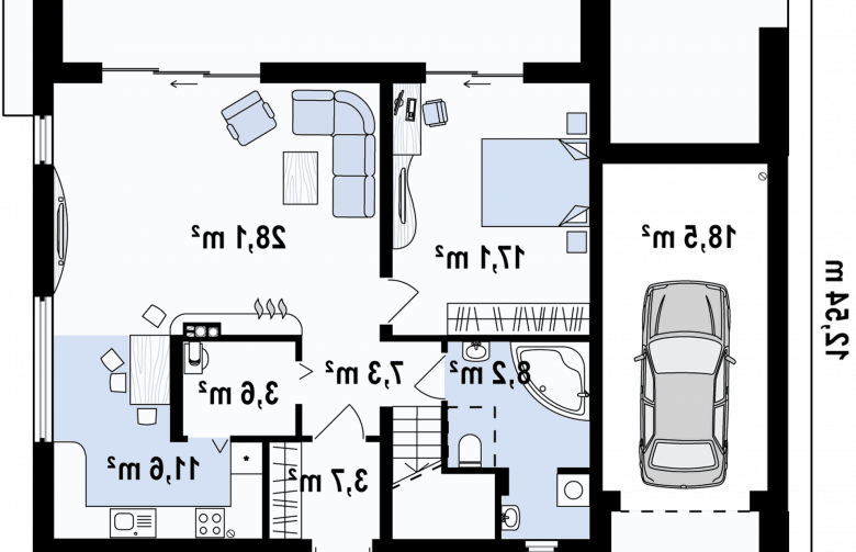 Projekt domu piętrowego Zx55 - parter
