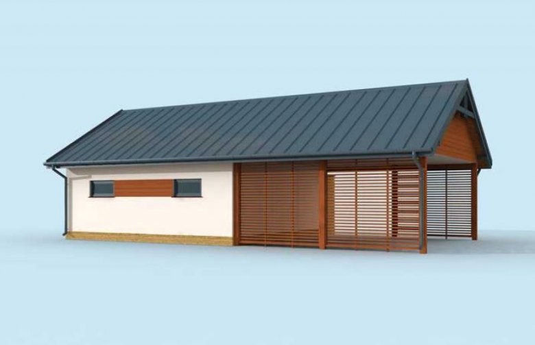 Projekt garażu G282 garaż z wiatą i pomieszczeniami gospodarczymi