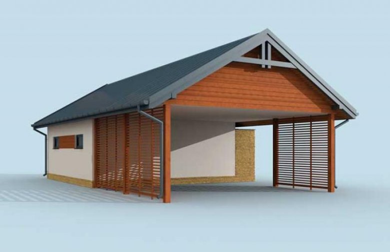 Projekt garażu G282 garaż z wiatą i pomieszczeniami gospodarczymi