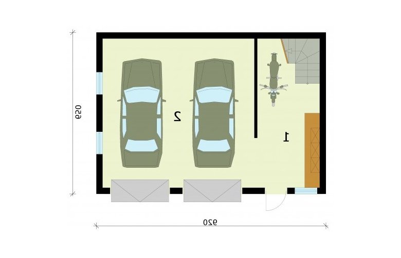 Projekt garażu G295 garaż dwustanowiskowy z pomieszczeniem gospodarczym i poddaszem użytkowym - rzut przyziemia