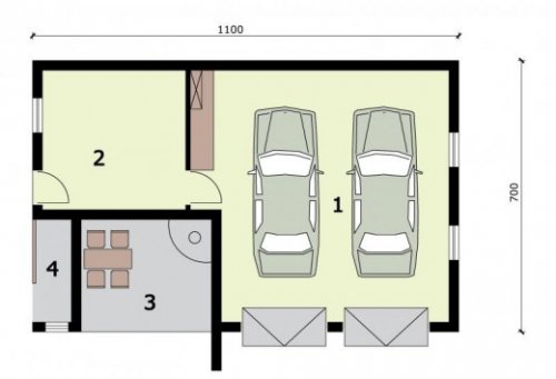 RZUT PRZYZIEMIA G315 garaż dwustanowiskowy z pomieszczeniem gospodarczym i altaną