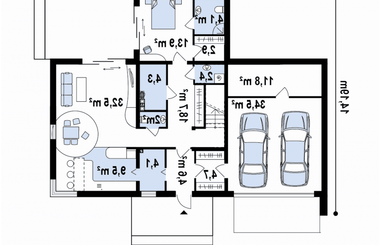 Projekt domu piętrowego Zx46 GL2 - rzut parteru