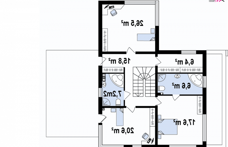 Projekt domu piętrowego Zx46 GL2 - rzut poddasza