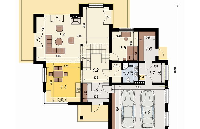 Projekt domu piętrowego DN 004 - parter