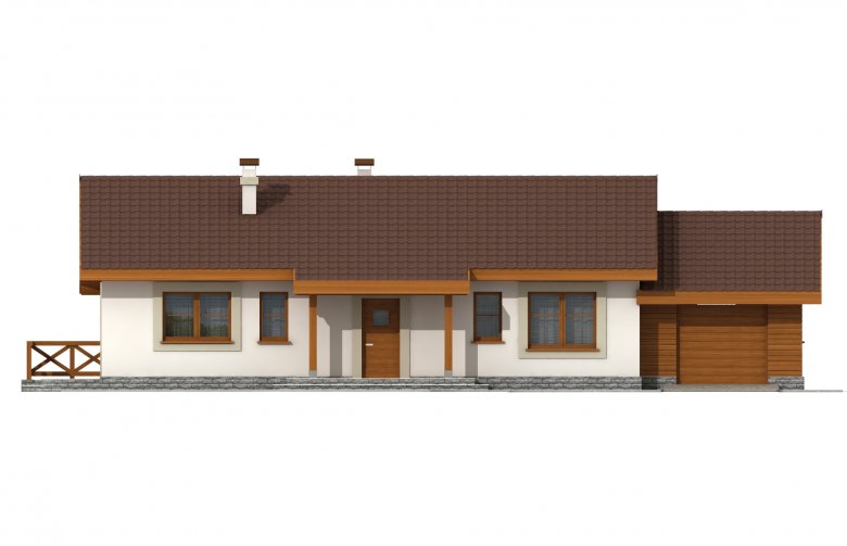Projekt domu parterowego Anulka z garażem w technologi drewnianej - elewacja 1