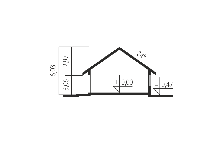 Projekt domu dwurodzinnego India G2 (wersja B) - przekrój 1