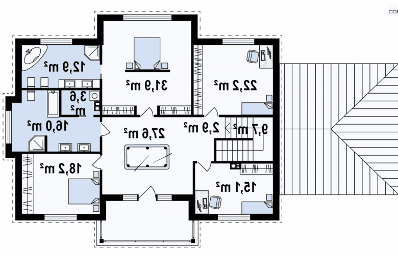 Projekt domu piętrowego Zx113 - rzut piętra