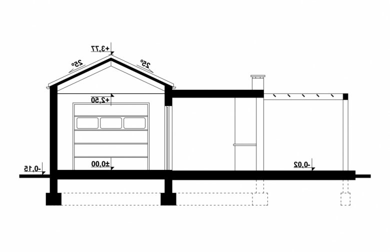Projekt domu energooszczędnego G188 - Budynek garażowo - gospodraczy - przekrój 1