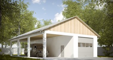 Projekt domu G222 - Budynek garażowy z wiatą