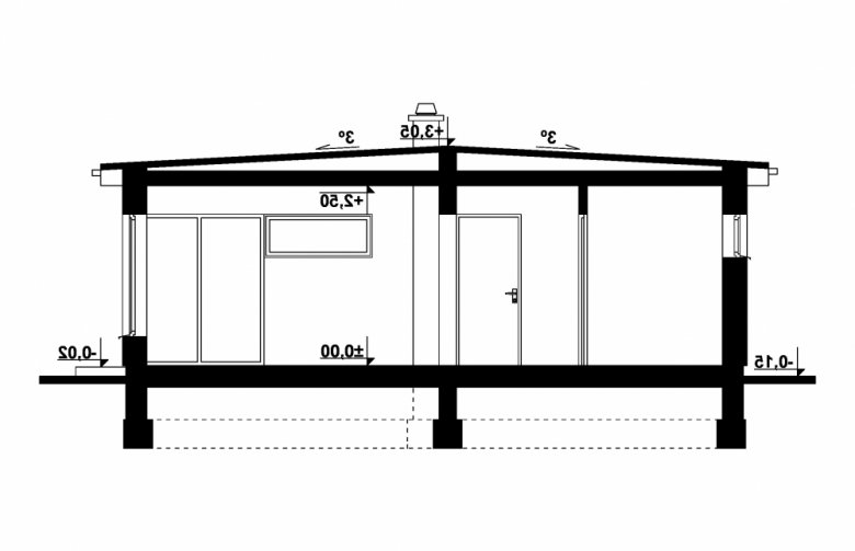 Projekt domu letniskowego G255 - Budynek rekreacji indywidualnej - przekrój 1