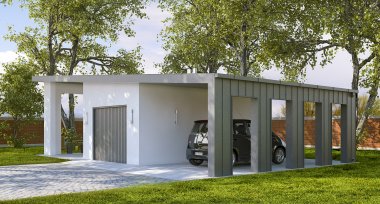 Projekt domu G190 - Budynek garażowy z wiatą