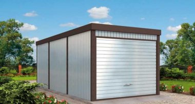 Projekt domu GB60 projekt garażu blaszanego jednostanowiskowego z pomieszczeniem gospodarczym i wiatą