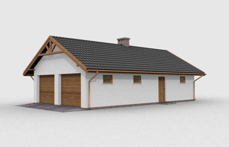 Projekt budynku gospodarczego G1m szkielet drewniany, garaż dwustanowiskowy z pomieszczeniem gospodarczym