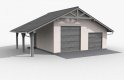 Projekt budynku gospodarczego G6 szkielet drewniany, garaż dwustanowiskowy z wiatą garażową jednostanowiskową - wizualizacja 3