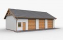 Projekt garażu G38 szkielet drewniany, garaż trzystanowiskowy z pomieszczeniami gospodarczymi - wizualizacja 1
