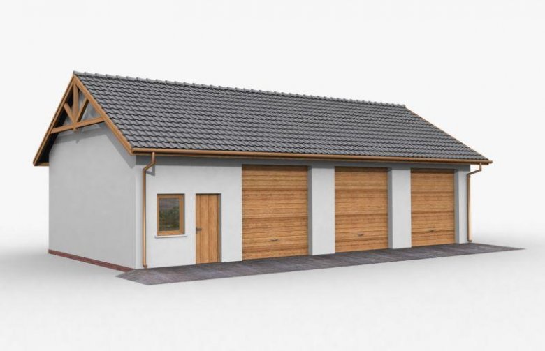 Projekt budynku gospodarczego G38 szkielet drewniany, garaż trzystanowiskowy z pomieszczeniami gospodarczymi