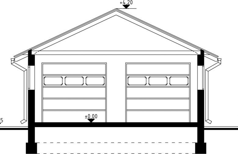 Projekt domu energooszczędnego G30 - Budynek garażowy z wiatą - przekrój 1