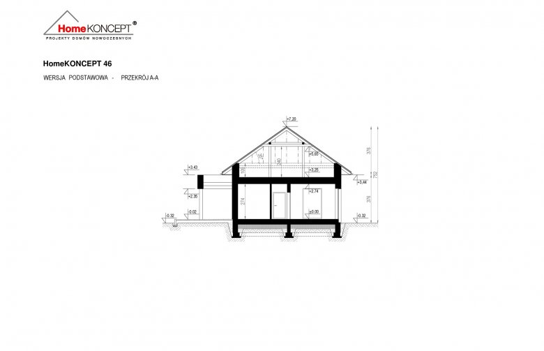 Projekt domu jednorodzinnego Homekoncept 46 - przekrój 1