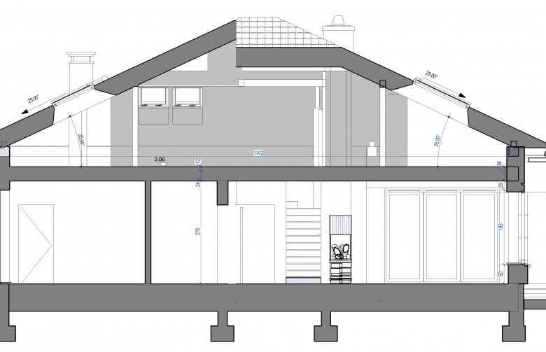 Projekt domu jednorodzinnego Domidea 1 w2 - przekrój 1