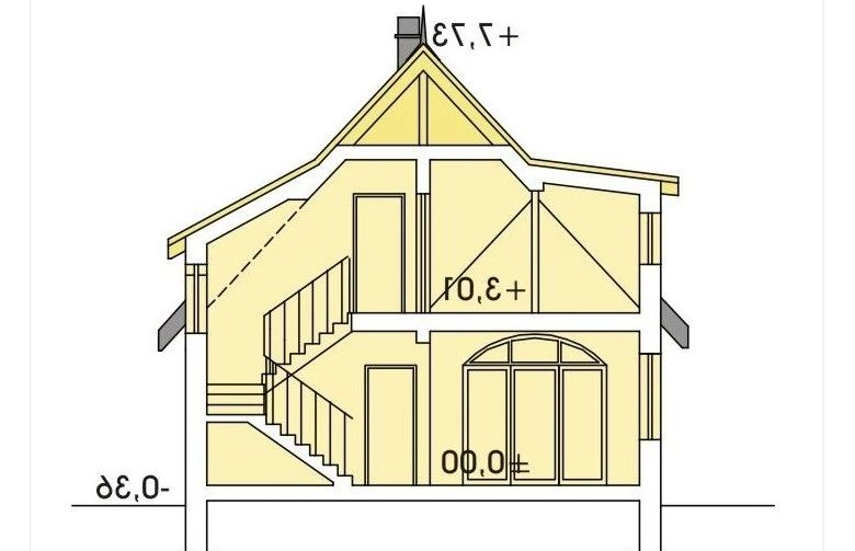 Projekt domu jednorodzinnego POZIOMKA b (z pojedynczym garażem) - przekrój 1