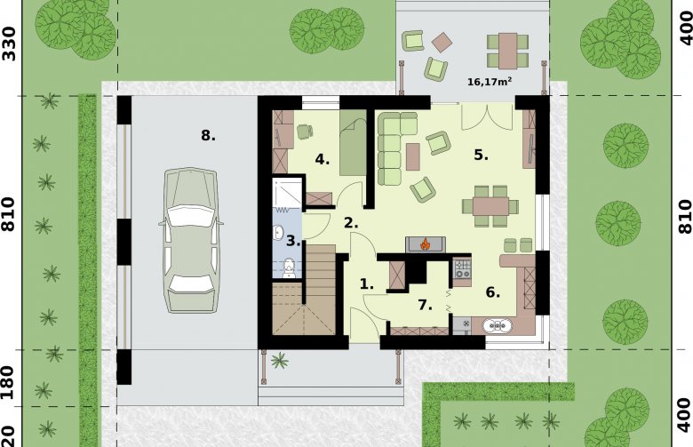 Projekt domu jednorodzinnego SEVILLA 3C - rzut przyziemia