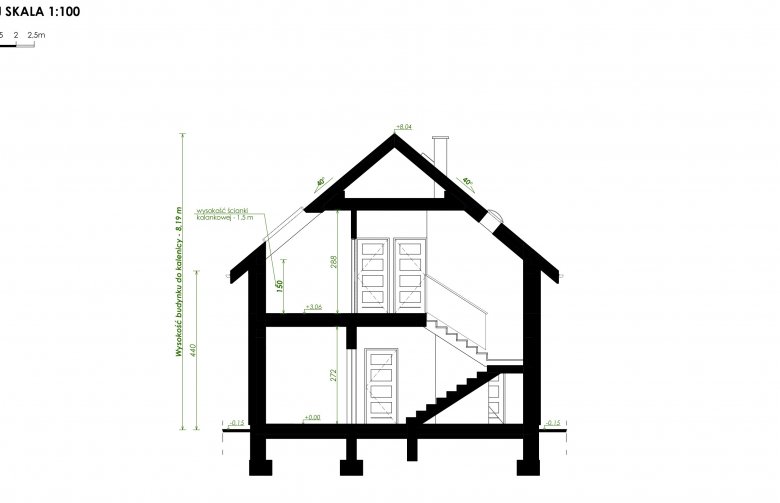 Projekt domu z poddaszem PióroArchitekci - 17 - przekrój 1