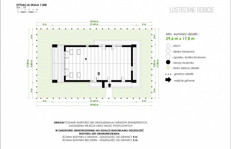Projekt domu parterowego PióroArchitekci - 19 - Usytuowanie - wersja lustrzana