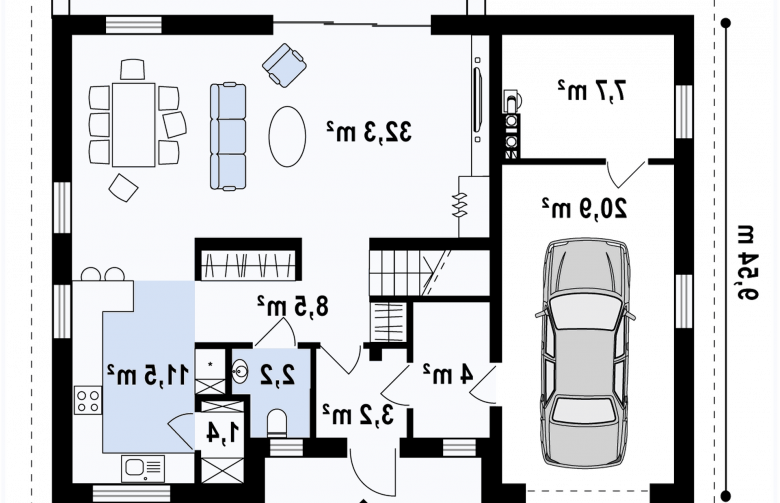 Projekt domu jednorodzinnego Z164 - rzut parteru