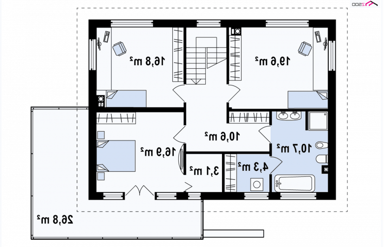 Projekt domu piętrowego Zx26 - rzut poddasza
