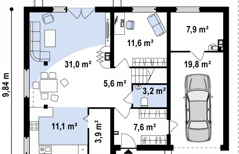 Projekt domu piętrowego Zx29 - rzut parteru