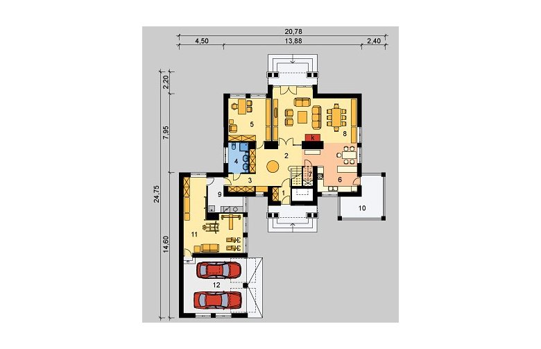 Projekt domu piętrowego LK&105 - parter
