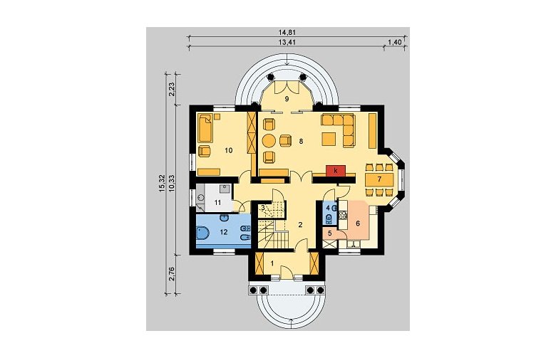 Projekt domu piętrowego LK&225 - parter