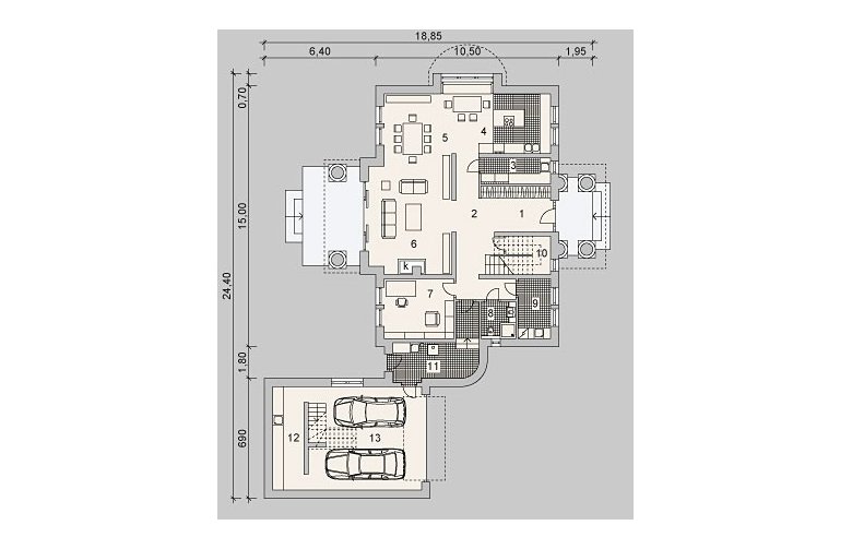 Projekt domu jednorodzinnego LK&915 - parter