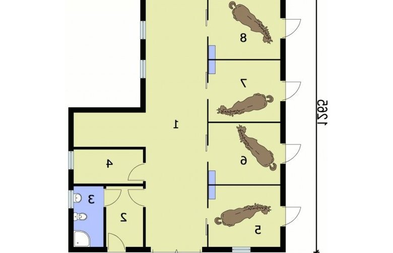 Projekt budynku gospodarczego S16 Stajnia dla koni - 4 boksy - przyziemie