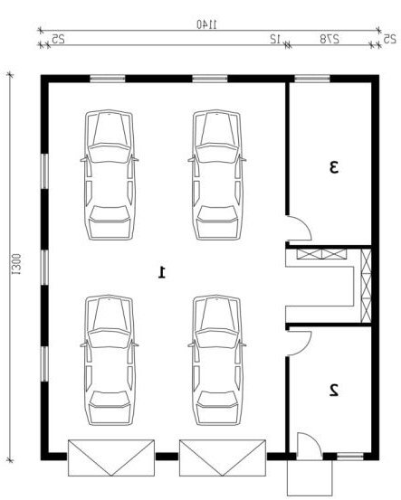 PRZYZIEMIE G163 garaż czterostanowiskowy z pomieszczeniami gospodarczymi - wersja lustrzana