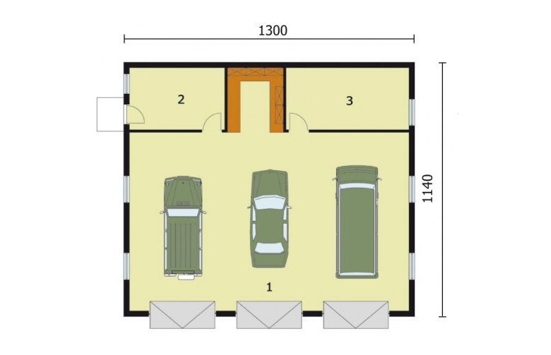 Projekt budynku gospodarczego G164 garaż trzystanowiskowy z pomieszczeniami gospodarczymi - przyziemie