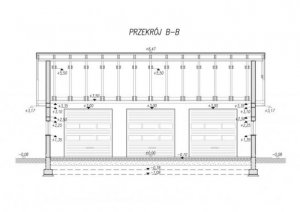 Przekrój projektu G164 garaż trzystanowiskowy z pomieszczeniami gospodarczymi