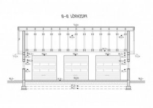 Przekrój projektu G164 garaż trzystanowiskowy z pomieszczeniami gospodarczymi w wersji lustrzanej
